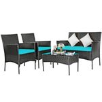 DORTALA 4 Pieces Patio Furniture Set, Rattan Conversation Set with Coffee Table & Cushions, Outdoor Wicker Sofa Set for Poolside, Backyard, Turquoise