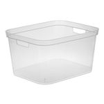 Sterilite 8.25x12.25x15 Inch Modern Polished Storage Bin w/ Comfortable Carry Through Handles & Banded Rim for Household Organization, Clear (12 Pack)