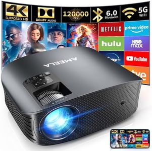 30000 lumens Proiettore 4K, AMEELA videoproiettore con WiFi e Bluetooth, Proiettori 1080P per Home Theater Dolby Audio, 50% Zoom/300" Display compatibile con Fire/TV Stick, Smartphone, PS5
