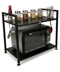 Design Tech Metal Microwave Stand & OTG Stand For Kitchen Kitchen Counter Double Platform For Extra Storage With Hooks (Color:- Black)