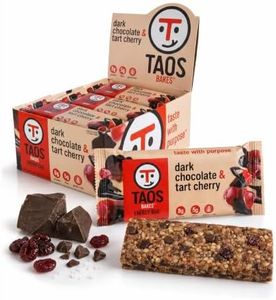 Taos Bakes - Dark Chocolate + Tart Cherry - Breakfast Bars - 8g of Protein, 6g Fiber, & Gluten Free - Healthy Snack for Adults - Filled with Almonds, Dried Fruit, & Chia Seeds - (1.8oz Bars, 12 Pack)
