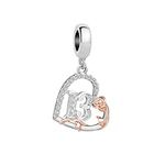 KunBead 13 Happy Birthday Rose Heart Dangle Bead Charms Compatible with Pandora Bracelet Necklace