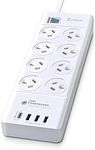 Sansai 8-Way Power Outlet 2400W Surge Protected Board Charger Ports USB-A/USB-C