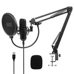 August USB Condenser Microphone with Boom Arm REC100 - Professional Unidirectional Cardioid Mic Kit for PC and Laptop, with Pop Filter & Shock Mount