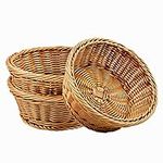 WANDIC Woven Basket, 3 Pcs Poly-Wicker Bread Storage Baskets For Food Fruit Vegetables, Shallow Shop Supermarket Display Serving Restaurant Home Kitchen, Round/Brown (20 * 20 * 7.5CM)