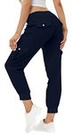 MoFiz Women Cargo Pants with Pockets Lightweight Quick Dry Athletic Outdoor Hiking Pants Running Joggers Sweatpants Elastic Waist Navy L