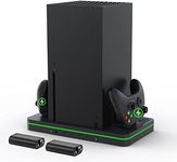 Charging Stand with Cooling Fan, CODOGOY Vertical Stand Compatible with Xbox Series X/S Console&Controller, Dual Controller Charger Station Dock with 3 USB Ports,2*1100 mAh Rechargeable Battery Packs