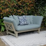 Cambridge Casual West Lake Solid Wood Outdoor Convertible Sofa Daybed, Weathered Gray/Blue Spruce Cushion