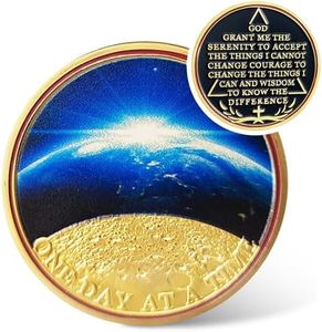 IELCJJ One Day at A Time Sobriety Coin, Universe Sun Earth Moon AA Medallions Serenity Prayer Chip Pocket Token Recovery Gifts