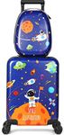 Kids Luggage and Backpack 18 Suitcase with Spinner Wheel Hard Case Travel Suitcase 13 Backpack Girl Suitcase Set for Kids Travel Suitcase Supplies (Blue, Spaceman Style)