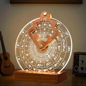 CoolGift Mart Light Up Circle of Fifths Wheel, Acrylic Wooden Chord Wheel Melody Tool with Guitar Pick Holder, Gift for Musical Beginners Musicians for Musical Learning and Songwriting