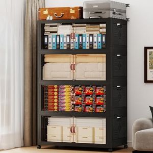 VNVTO Stackable Storage Bins with Lids, Clear Doors, 1088QT Large Storage Bins Foldable Storage Cabinet Collapsible Closet Organizers for Bedroom Dorm Office