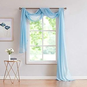 LinenZone Baby Blue Window Scarf Valance in 216 Inch Size. Use Window Scarves as Canopy Bed or Backdrop Curtains, Curtain Scarf, or Sheer Fabric for Draping. (Amazing 55 x 216, Baby Blue)