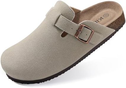 KIDMI Women's Suede Clogs Leather Mules Cork Footbed Sandals Potato Shoes with Arch Support Grey 41 (Size 9-9.5)