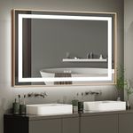 LifeSky Framed LED Bathroom Mirror - Dimmable Anti Fog Lighted Bathroom Mirrors - Wall Mounted Front Lit LED Vanity Mirror Gold Frame