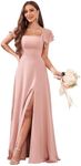 Bolodoo Dusty Rose Bridesmaid Dress for Women with Slit Short Sleeves Chiffon Long Formal Prom Evening Gowns Size 4