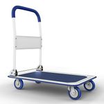 Upgraded Foldable Push Cart Dolly | 330 lbs. Capacity Moving Platform Hand Truck | Heavy Duty Space Saving Collapsible | Swivel Push Handle Flat Bed Wagon - Blue