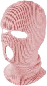 TOPTIE 3 Hole Balaclava, Double Knitted Windproof Breathable Balaclava for Men Women Knit Hat-Light Pink