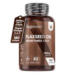 Flaxseed Oil Capsules | 2000mg per 2 Softgels | 180 Vegan Omega 3 6 9 softgels High-Strength Alpha Linolenic Acid | Cold-Pressed | Fish Oil Alternative | Essential Fatty Acids Nutritional Supplements