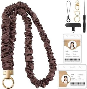 Prudiut Scrunchie Lanyard For Id Badges With Card Holder, Brown