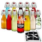 volila Glass Bottles with Stoppers, Clear Swing Top Bottles for Homebrewing, Beverages, Kombucha, Wine, Vinegar and Oil (250ml - 12 Bottles)