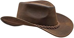 HADZAM Block Made of Grain Leather Cowboy hat for Men & Women Shapeable into Outback hat Great for Western Vintage Looks. Red Brown