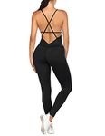 COOrun Women One Piece Yoga Jumpsuit Sports Playsuit Sleeveless Gym Bodysuit Black L