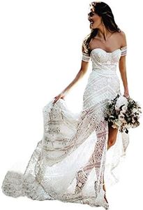 WZW Abito da sposa a sirena in pizzo morbido Boho Beach Abito da sposa lungo 2020 Sweetheart Abito da sposa in pizzo bohémien, bianco, 40
