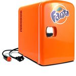 Coca-Cola Fanta 4L Portable Cooler/Warmer, Compact Personal Travel Fridge for Snacks Lunch Drinks Cosmetics, Includes 12V and AC Cords, Desk Accessory for Home Office Dorm Travel, Orange