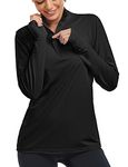 Tanst Sky Womens Golf Shirt Long Sleeve, Ladies Quarter Zip Pullover Quick Dry Winter Moisture Wicking SPF 50+ Sun Protection Swim Tops Fashion Juniors Thumb Hole Yoga Jackets Activewear Black M