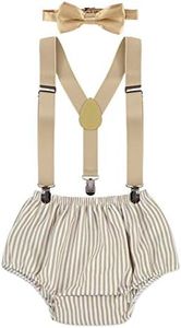 MYRISAM Wild ONE Cake Smash Outfit Boy First Birthday Photo Shoot Printed Bloomers Suspenders Bowtie Baby Shower Costume, 007 Stripe (Apricot)