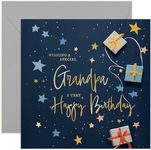 Old English Co. Grandpa Birthday Card for Him - Navy Blue Male Birthday Card for Family - Stars Wrapped Gifts Presents Card Design - Modern Birthday Card | Blank Inside