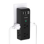 Surge Protector Outlet Extender - with Rotating Plug, 6 AC Multi Plug Outlet with 3 USB Ports (1 USB C), 1800 Joules, 3-Sided Outlet Splitter for Home, Office, Travel，Black