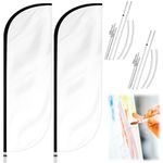 SmoothNovelty 2 Sets 12 ft Large Advertising Feather Banner Blank DIY White Swooper Flag Sign with Flag Pole Kit and Ground Stake Spike Feather Flag Banner for Business Advertising