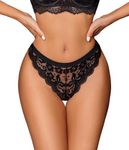 Avidlove Women Lace Bow Thongs,T Back Low Waist Panties Sexy V-Shape Design Floral Lace, Breathable Panties Undies for Women Black