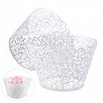 Gospire Pearl Lace Filigree Wedding Cupcake Wrapper Baking Cake Cups Wraps Party Decoration Laser Cut (White)