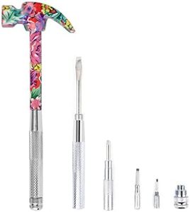 YOUMI 6 in 1 Multifunctional Floral Hammer & Screwdriver Tool Set Claw Hammer with Slotted/Flat Head Phillips Screwdriver Nail Puller Best Christmas Thanksgiving Halloween Gift for Her(Pink)