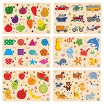 Webby Wooden Educational Colorful Fruits, Vegetables, Sea Animals Public Transport, Shapes, Animals- Set Of 6, Multicolor, Kid