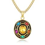 HELORET Infinity Gauntlet Necklace Thanos Infinity Stone Pendant Infinity Stone Jewelry Gifts for Teen Son Daughter Men Women, Brass, Cubic Zirconia