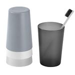 Misazy Toothbrush Cup 4 Pieces Bathroom Tumbler, Toothbrush Tumbler, Mouthwash Cup with a Smooth Cup Mouth for Travel Camping Bathroom Tidy Bathroom Accessories (Black+Gray+White+Transparent)