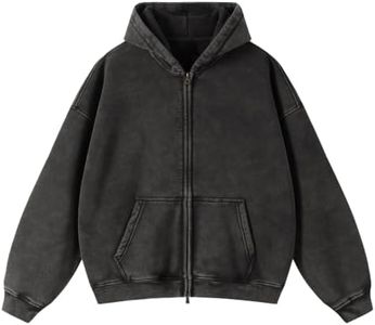 Talakeno Mens Womens Fleece Hoodies Sweatshirt Double Zip Up Oversized Acid Wash Hoodies Winter Vintage Cotton Sweatshirt(Black,XL)