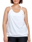 Ocean Blues Women's White Plus Size Tankini Top Only Blouson Tummy Control Tankini Bathing Suit Top Size Large