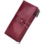 Roulens Genuine Leather Women's Wallets,Multi-Function Slim Bifold Zipper Clutch Purse,Large Capacity Card Holder with RFID Blocking