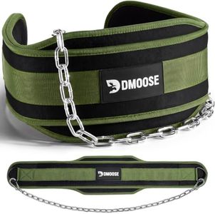 DMoose Fitness Dip Belt for Weight Lifting, Pullup, Squats & Dips - 36" Robust Steel Chain & Comfortable Neoprene Padding Supports 350lbs, Gym Weight Belt for Strength Training (Military Green)