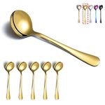 Gold Soup Spoons, Kyraton 6 Pieces 19 cm Stainless Steel Round Spoons with Gold Titanium Plating, Gold Dinner Spoon Table Spoon, Spoons Silverware Dishwasher Safe Set of 6