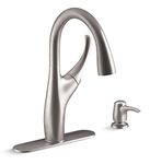 Kohler K-R72511-SD-VS Mazz 2-Hole Kitchen Faucet with 15-1/2" Pull-Down Spout and Soap/Lotion Dispenser, Vibrant Stainless