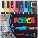 Posca Full Set of 8 Acrylic Paint Pens with Reversible Fine Point Pen Tips, Posca Pens are Acrylic Paint Markers for Rock Painting, Fabric, Glass Paint, Metal Paint, and Graffiti