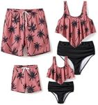 PATPAT Family Matching Swimsuits Two Pieces Tankini Set Dinosaur Print Ruffles Bikini Mommy and Me Bathing Suits, Tropical Pink, Medium