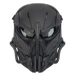 Tactical Airsoft Mask, Grey Lens Full Face Skull Paintball Protective Mask for Cs Wargame Halloween Cosplay Costume Party (Black)