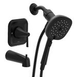 Moen Ronan Matte Black Single-Handle Modern Tub and Shower Faucet with Square Handheld Rain Shower Spray Head Featuring Magnetix, Valve Included, 82022BL